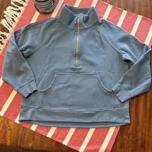 Lululemon Over-sized Funnel-Neck Half Zip Long Washed Denim/Gold XL/XXL